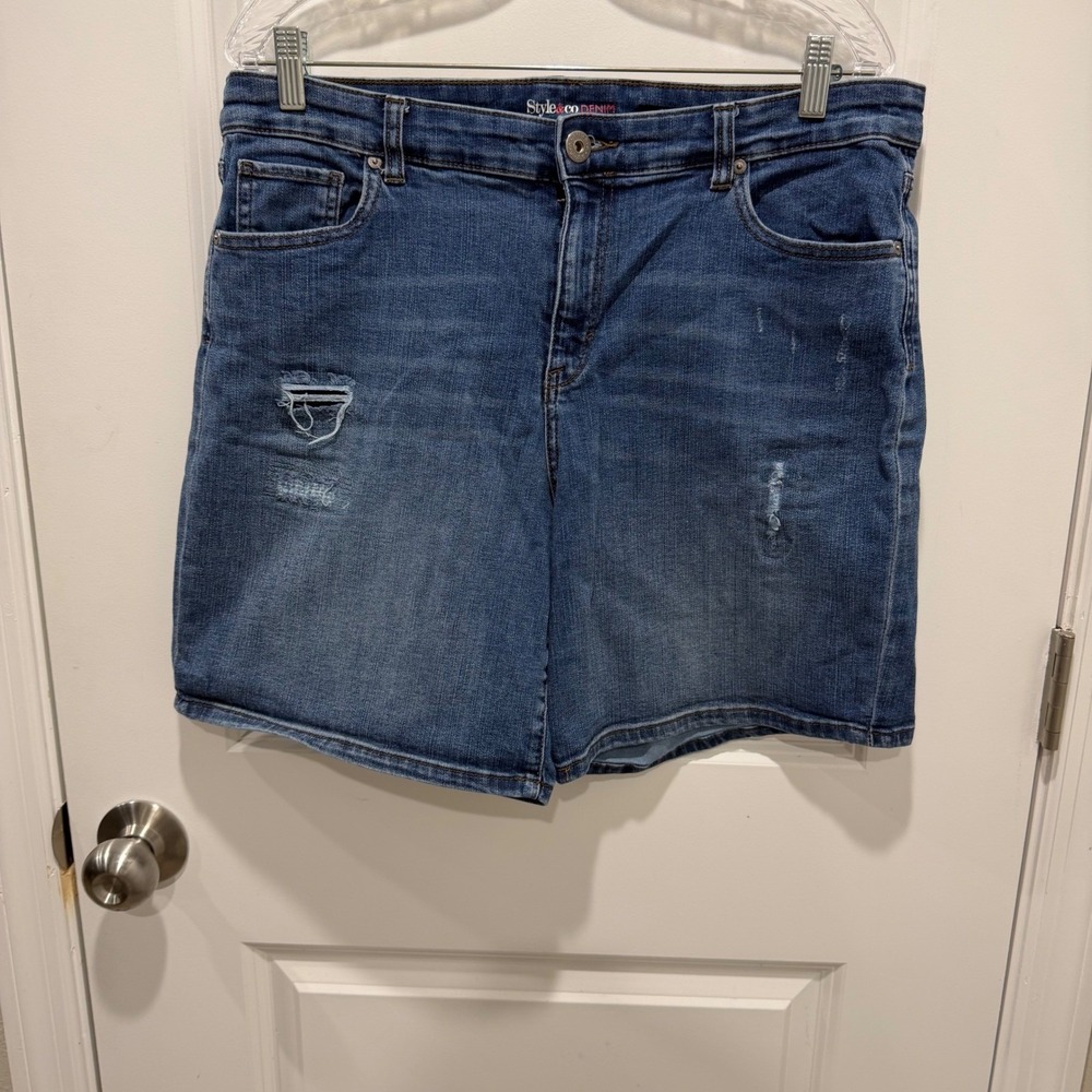 Style & Co Girls Denim Shorts Distressed Blue Size 16